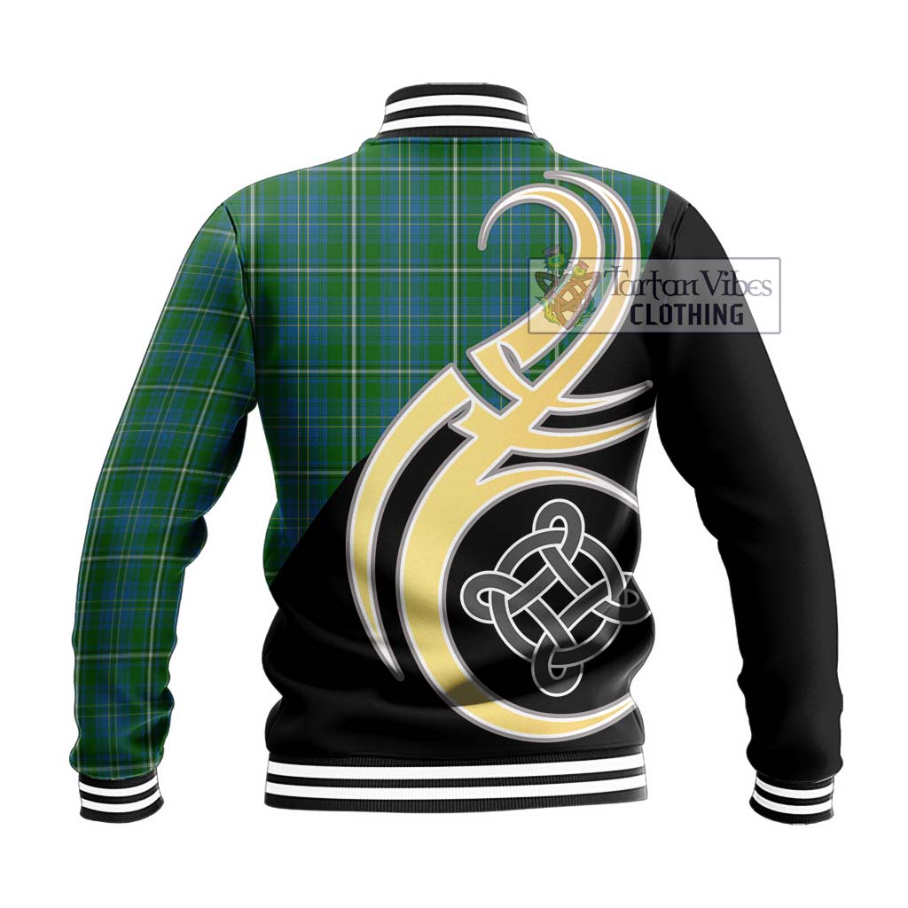 Hay Hunting Tartan Baseball Jacket with Family Crest and Celtic Symbol Style - Tartan Vibes Clothing