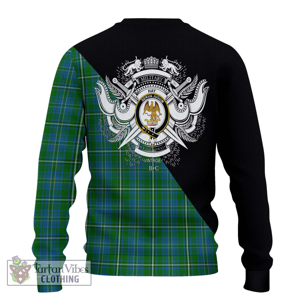 Hay Hunting Tartan Knitted Sweater with Family Crest and Military Logo Style - Tartanvibesclothing Shop