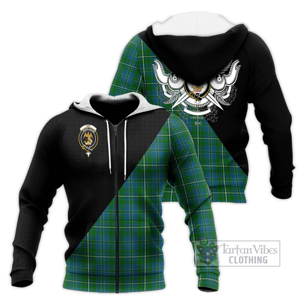 Hay Hunting Tartan Knitted Hoodie with Family Crest and Military Logo Style Unisex Knitted Zip Hoodie - Tartanvibesclothing Shop