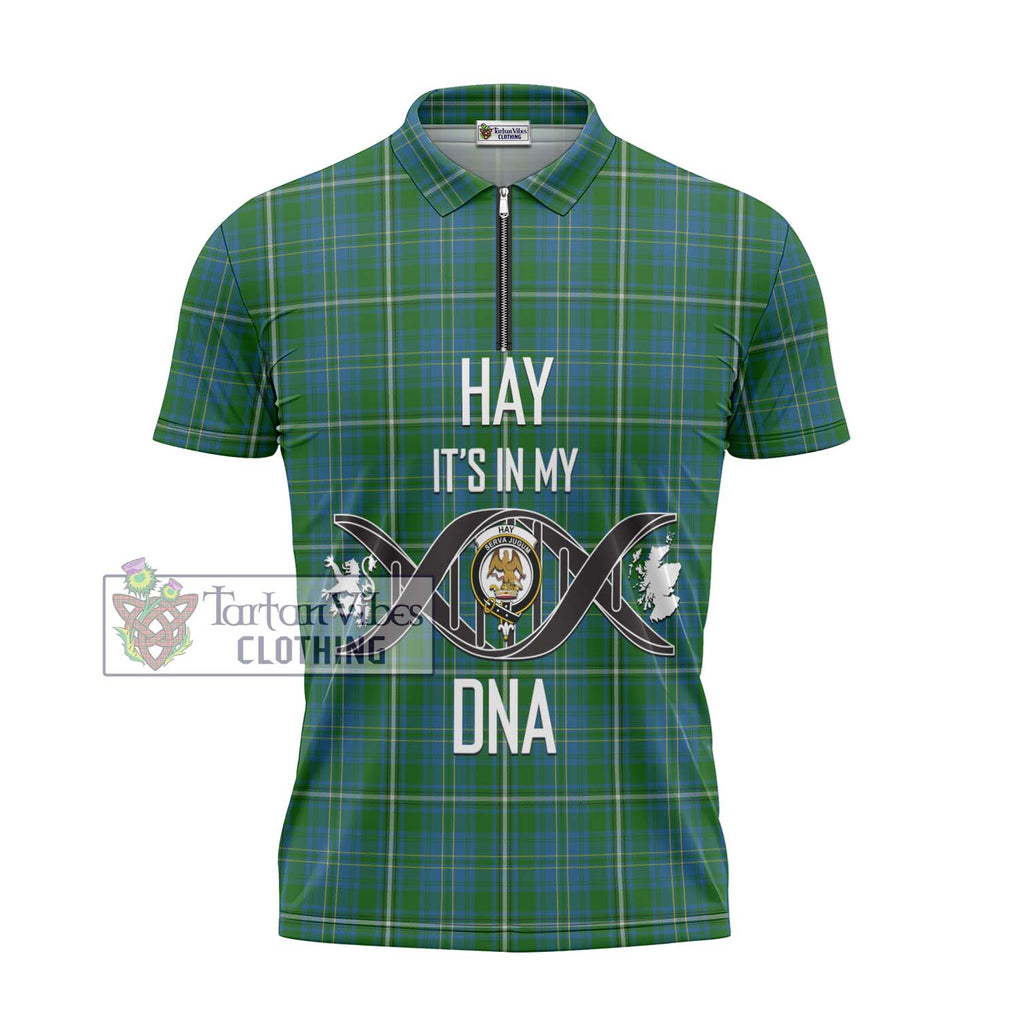 Hay Hunting Tartan Zipper Polo Shirt with Family Crest DNA In Me Style - Tartanvibesclothing Shop