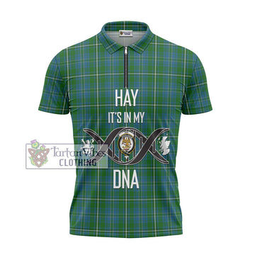 Hay Hunting Tartan Zipper Polo Shirt with Family Crest DNA In Me Style