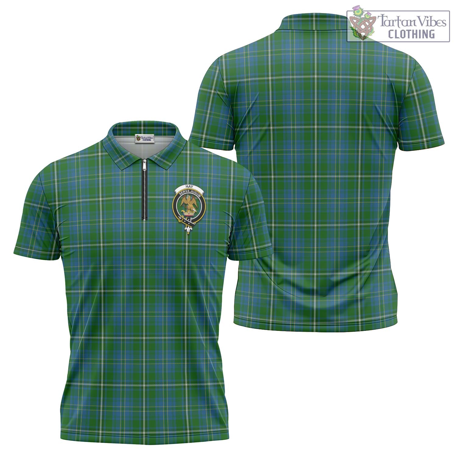 Tartan Vibes Clothing Hay Hunting Tartan Zipper Polo Shirt with Family Crest