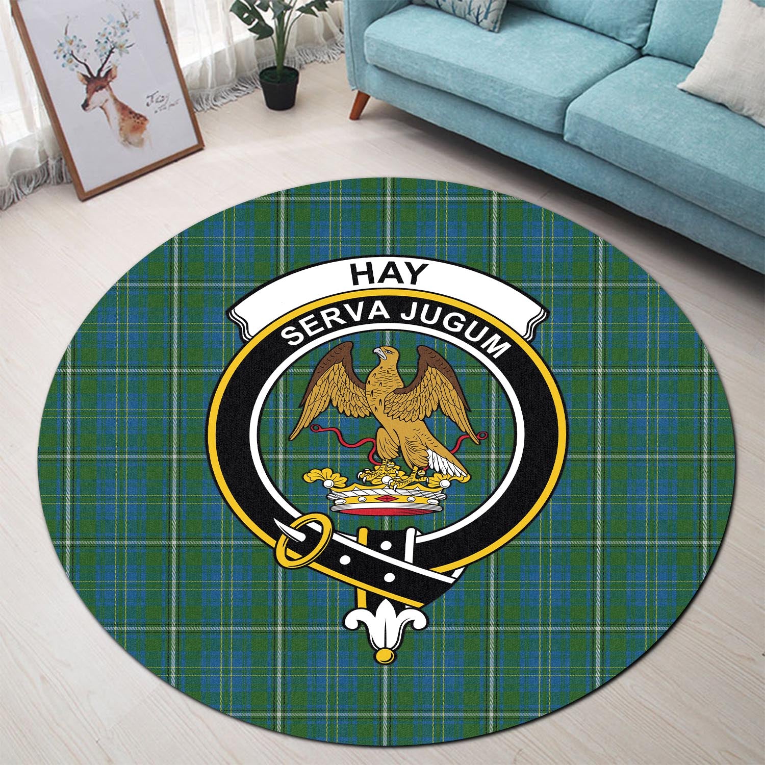 hay-hunting-tartan-round-rug-with-family-crest