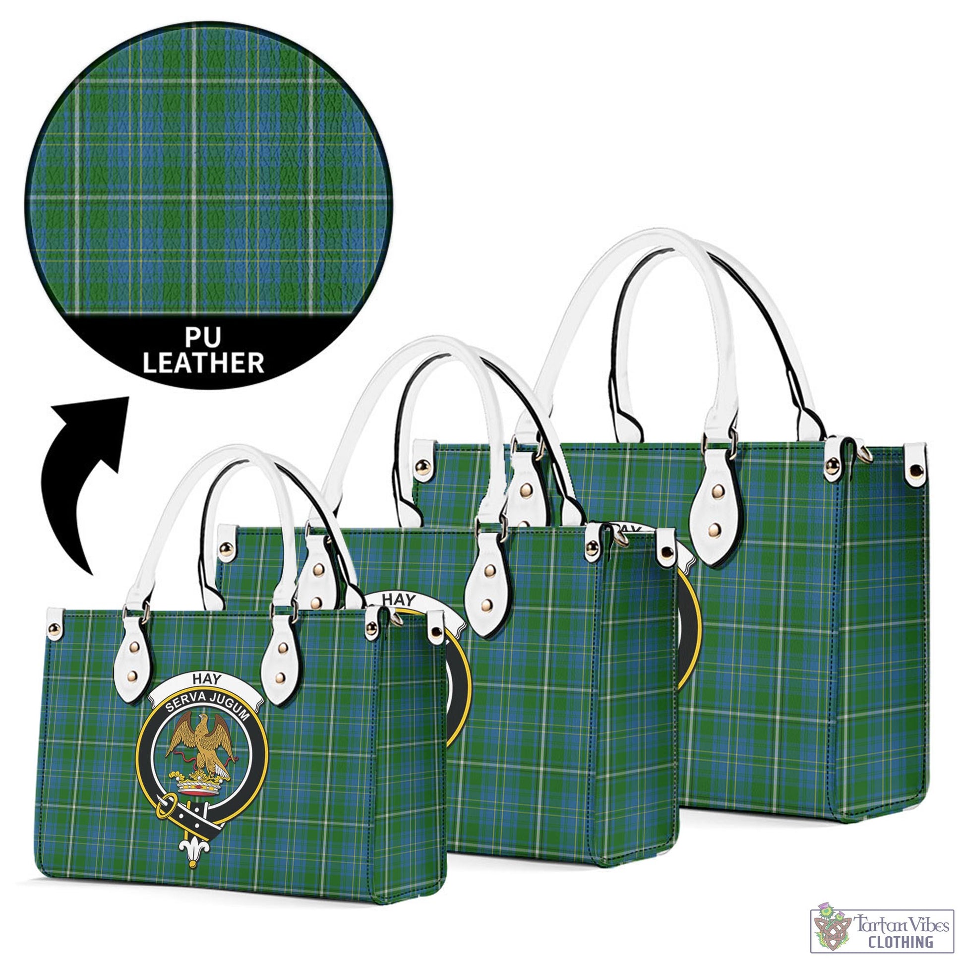 Tartan Vibes Clothing Hay Hunting Tartan Luxury Leather Handbags with Family Crest