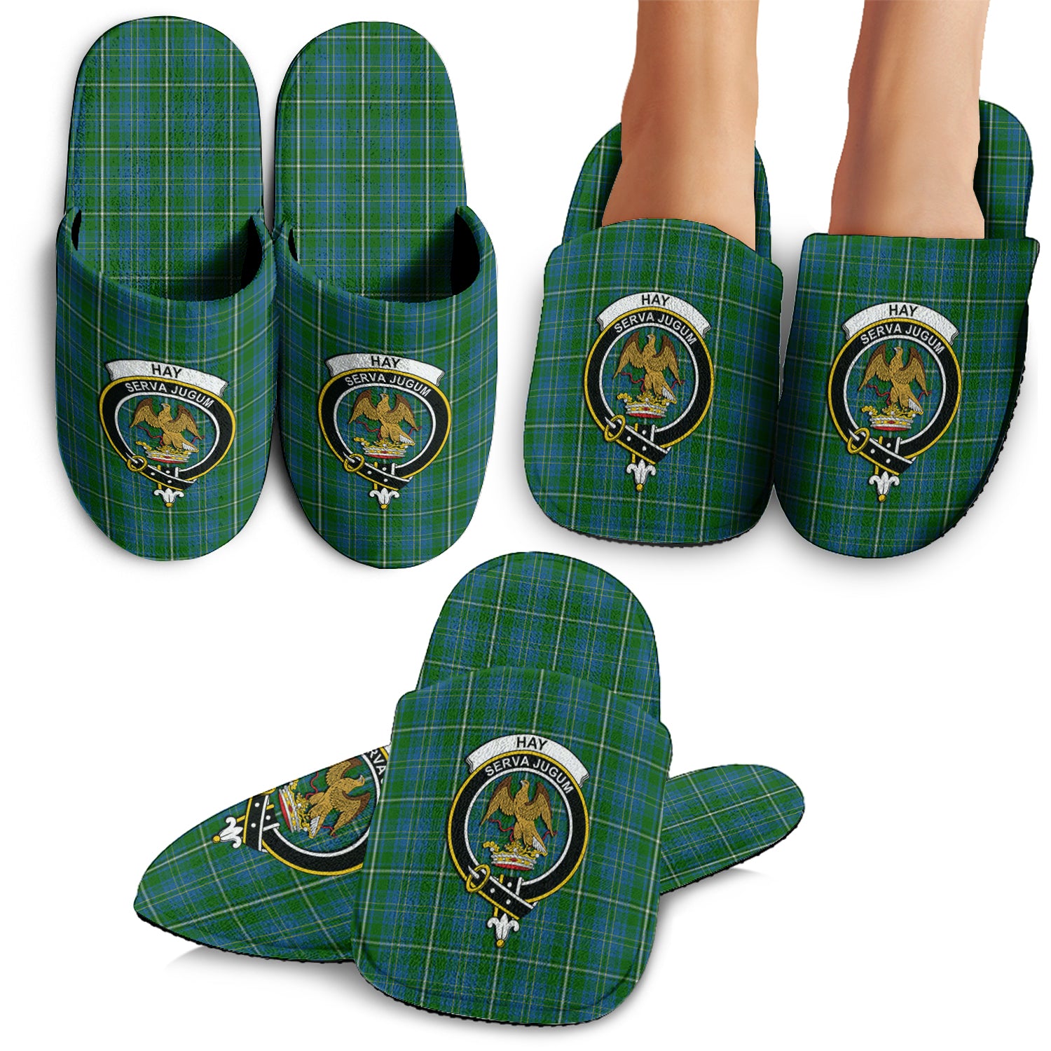 Hay Hunting Tartan Home Slippers with Family Crest - Tartanvibesclothing