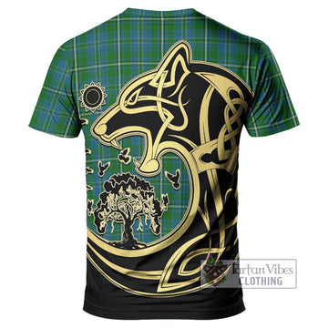 Hay Hunting Tartan T-Shirt with Family Crest Celtic Wolf Style