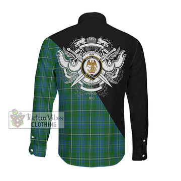 Hay Hunting Tartan Long Sleeve Button Shirt with Family Crest and Military Logo Style