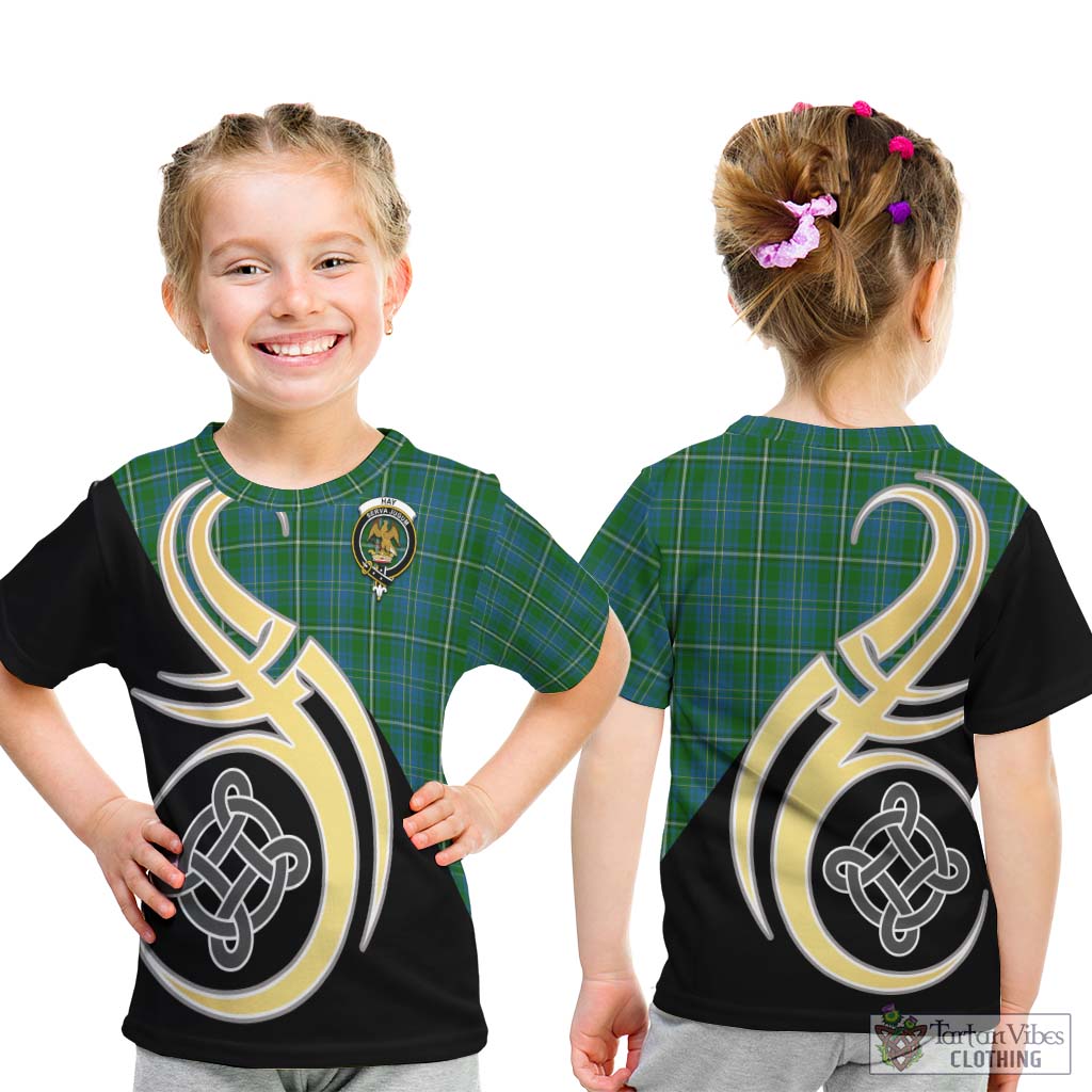 Hay Hunting Tartan Kid T-Shirt with Family Crest and Celtic Symbol Style - Tartan Vibes Clothing