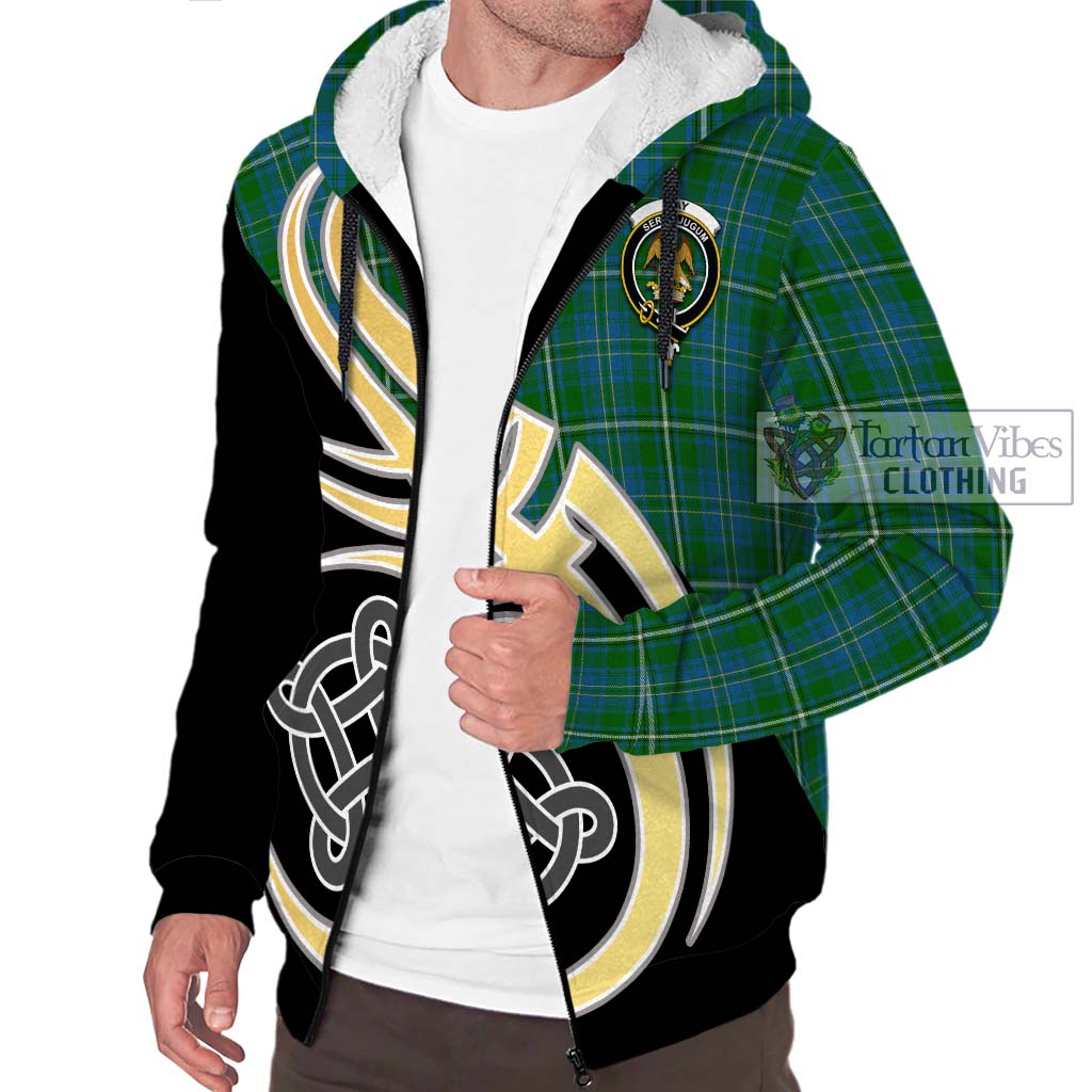 Hay Hunting Tartan Sherpa Hoodie with Family Crest and Celtic Symbol Style - Tartan Vibes Clothing