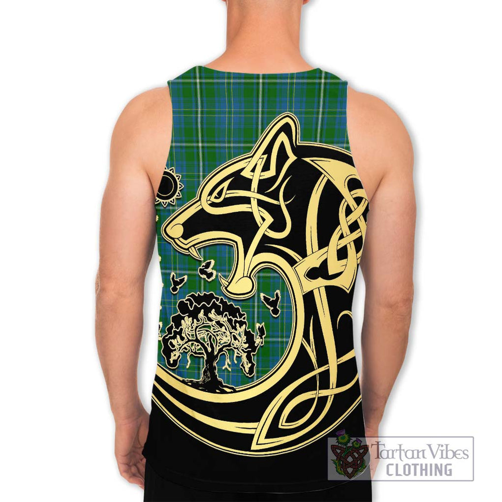 Hay Hunting Tartan Men's Tank Top with Family Crest Celtic Wolf Style - Tartan Vibes Clothing