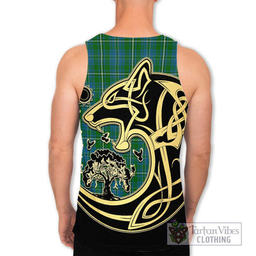 Hay Hunting Tartan Men's Tank Top with Family Crest Celtic Wolf Style