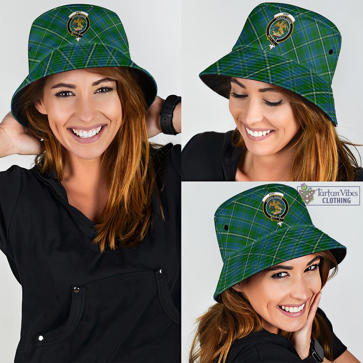 Tartan Vibes Clothing Hay Hunting Tartan Bucket Hat with Family Crest