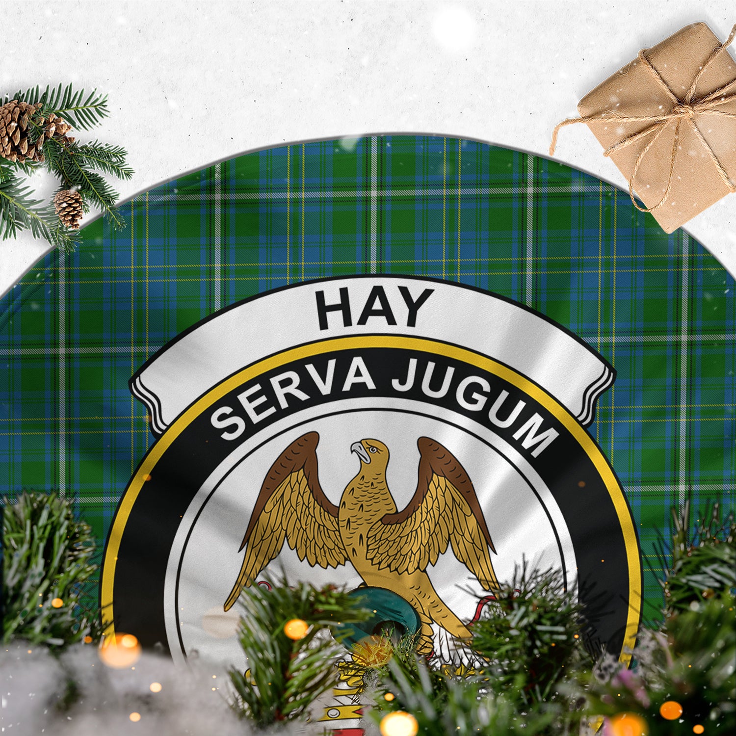 Hay Hunting Tartan Christmas Tree Skirt with Family Crest - Tartanvibesclothing