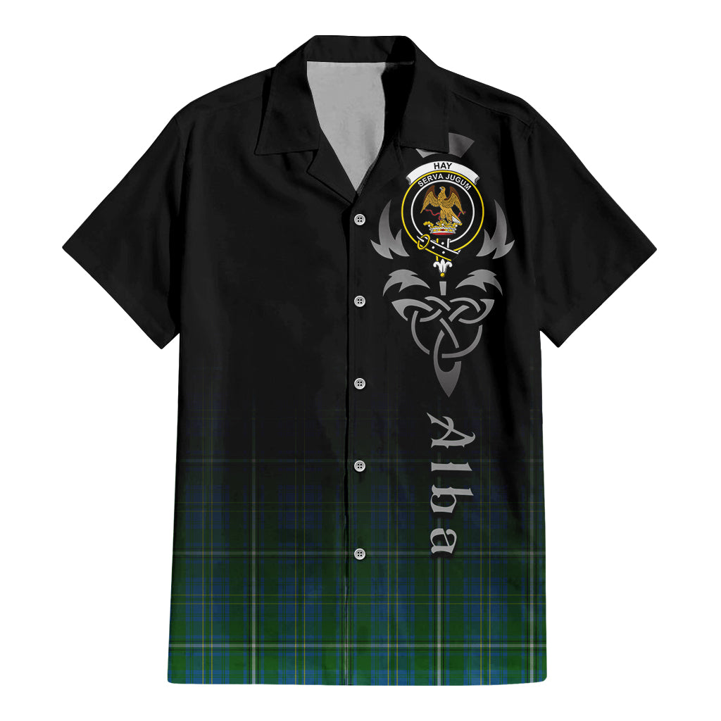 Tartan Vibes Clothing Hay Hunting Tartan Short Sleeve Button Up Featuring Alba Gu Brath Family Crest Celtic Inspired