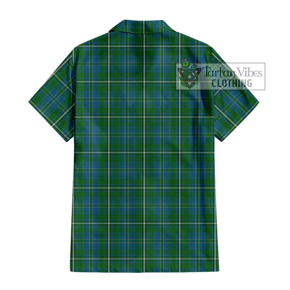 Hay Hunting Tartan Short Sleeve Button Shirt with Family Crest DNA In Me Style - Tartanvibesclothing Shop