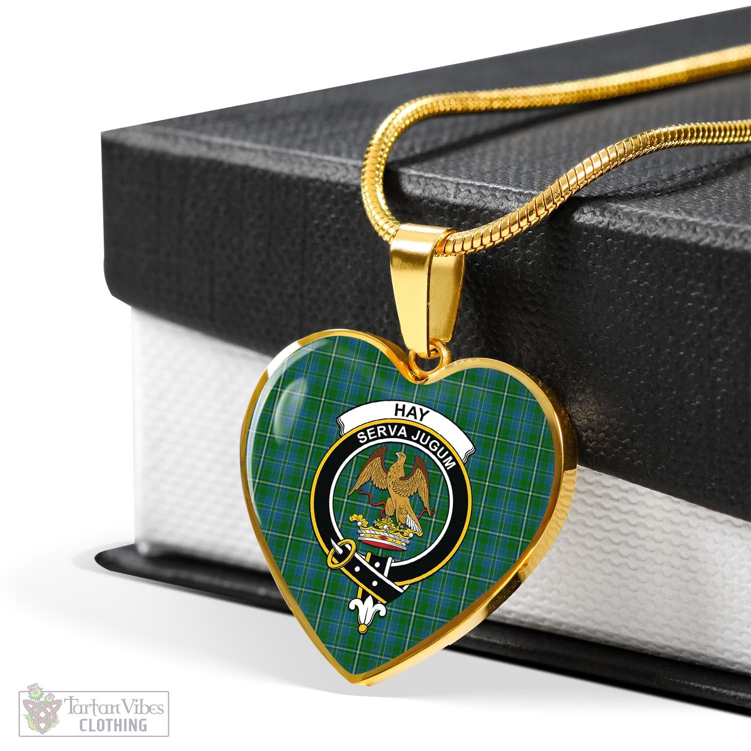 Tartan Vibes Clothing Hay Hunting Tartan Heart Necklace with Family Crest