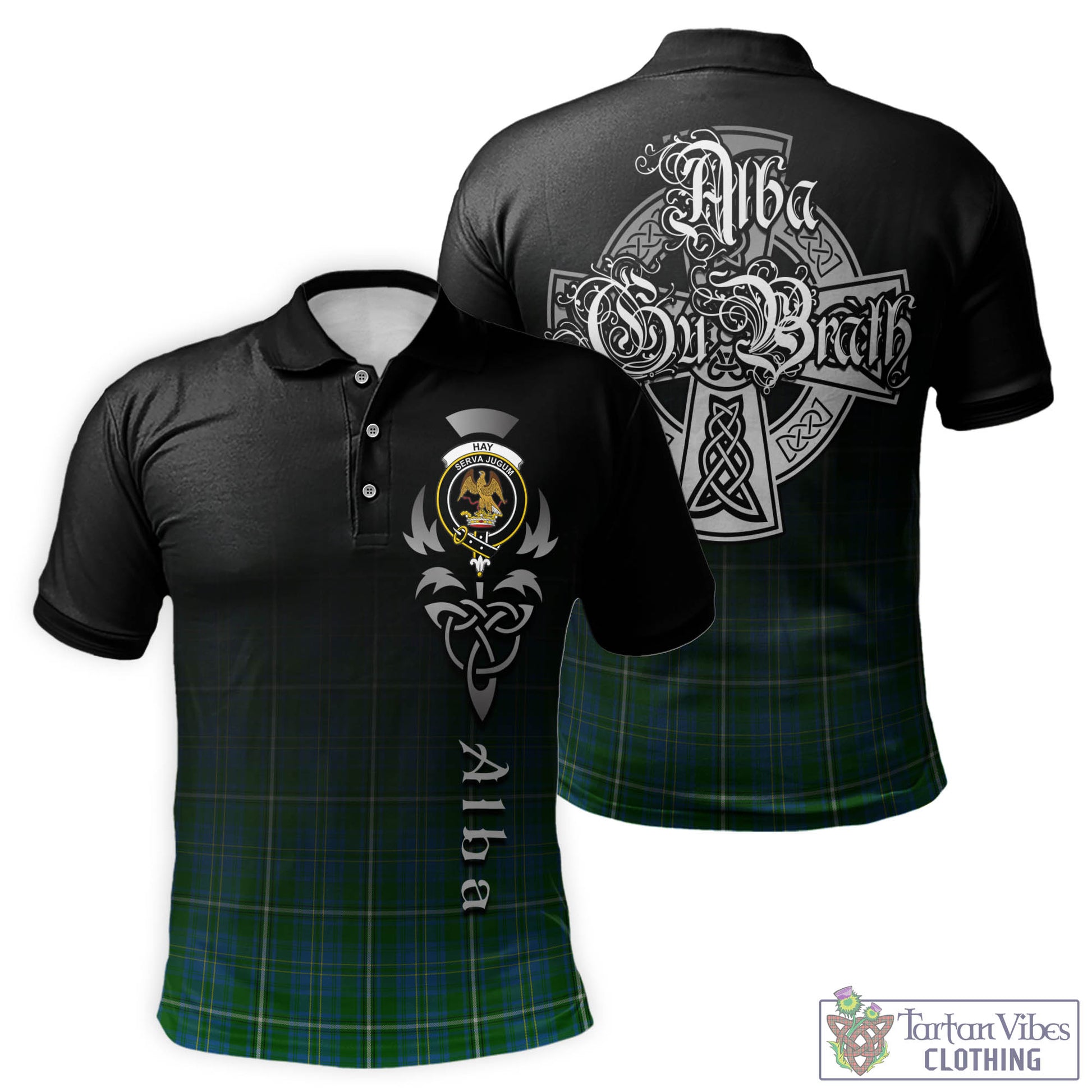 Tartan Vibes Clothing Hay Hunting Tartan Polo Shirt Featuring Alba Gu Brath Family Crest Celtic Inspired