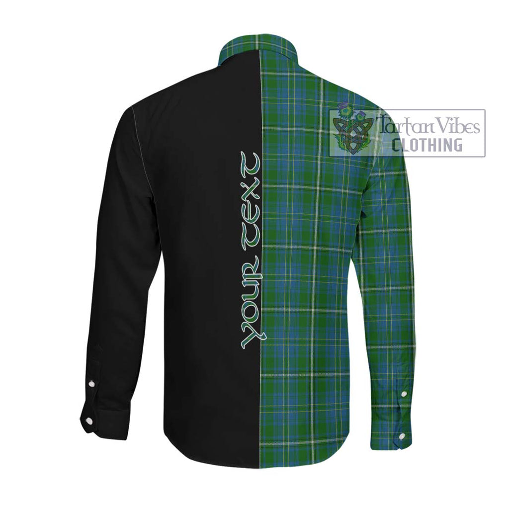 Hay Hunting Tartan Long Sleeve Button Shirt with Family Crest and Half Of Me Style Men's Shirt - Tartanvibesclothing Shop