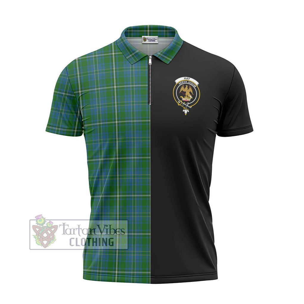 Hay Hunting Tartan Zipper Polo Shirt with Family Crest and Half Of Me Style - Tartanvibesclothing Shop