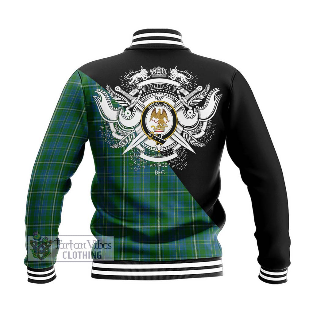 Hay Hunting Tartan Baseball Jacket with Family Crest and Military Logo Style - Tartanvibesclothing Shop