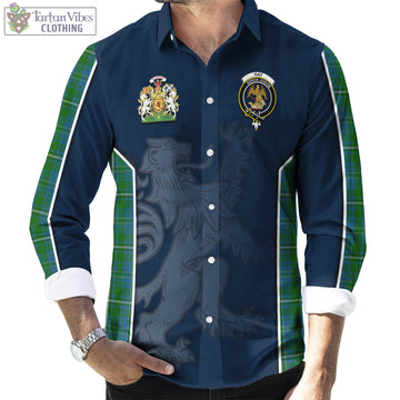 Hay Hunting Tartan Long Sleeve Button Up Shirt with Family Crest and Lion Rampant Vibes Sport Style