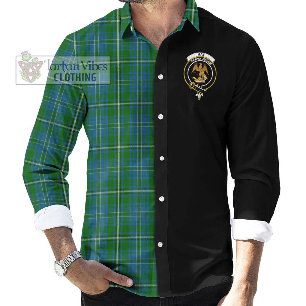 Hay Hunting Tartan Long Sleeve Button Shirt with Family Crest and Half Of Me Style - Tartanvibesclothing Shop