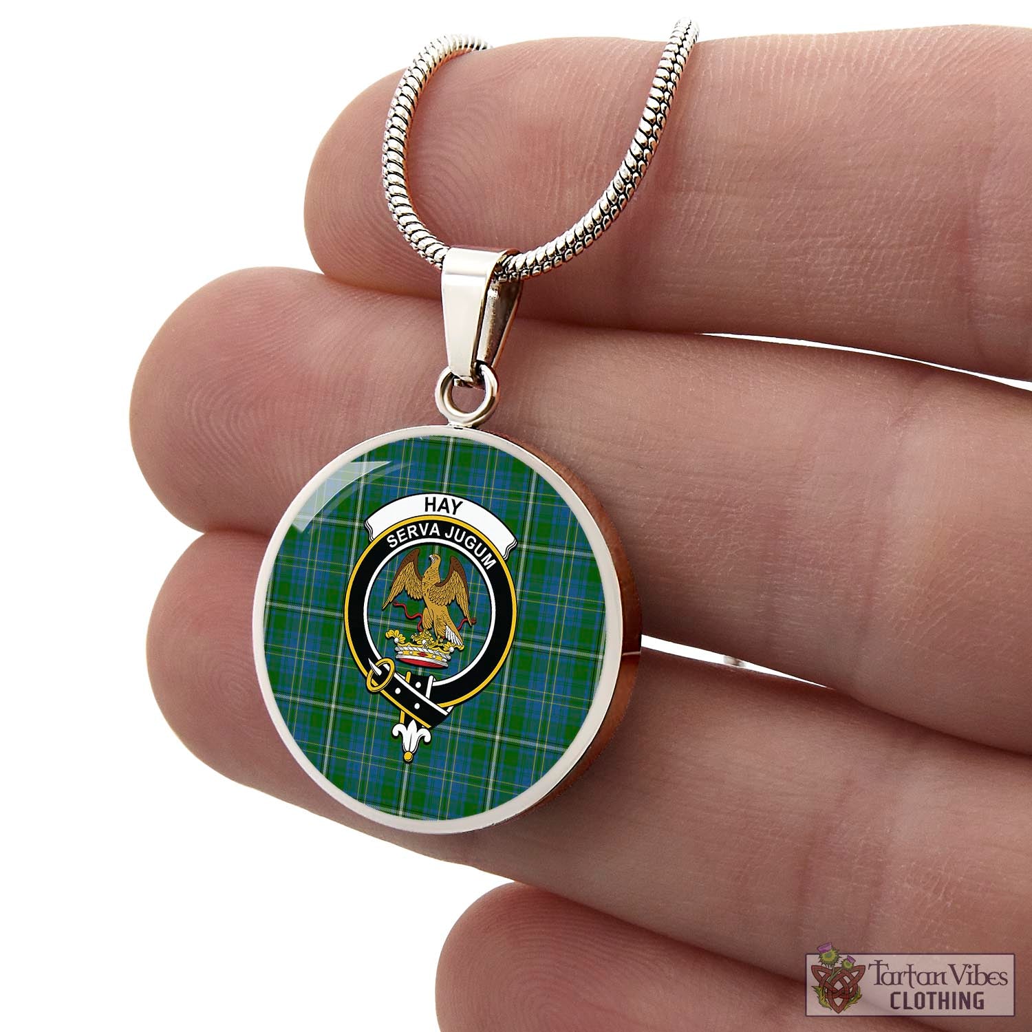 Tartan Vibes Clothing Hay Hunting Tartan Circle Necklace with Family Crest