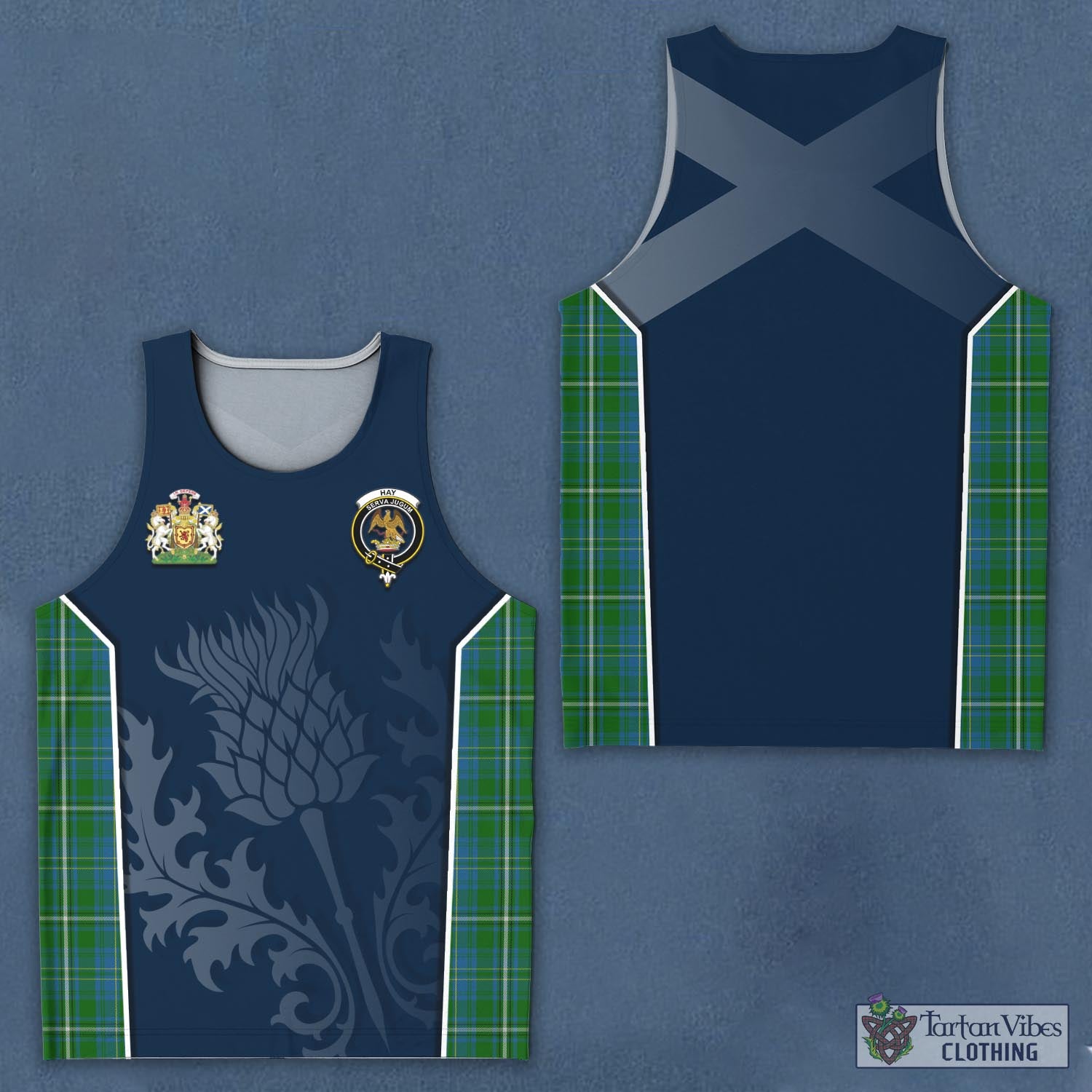 Tartan Vibes Clothing Hay Hunting Tartan Men's Tanks Top with Family Crest and Scottish Thistle Vibes Sport Style