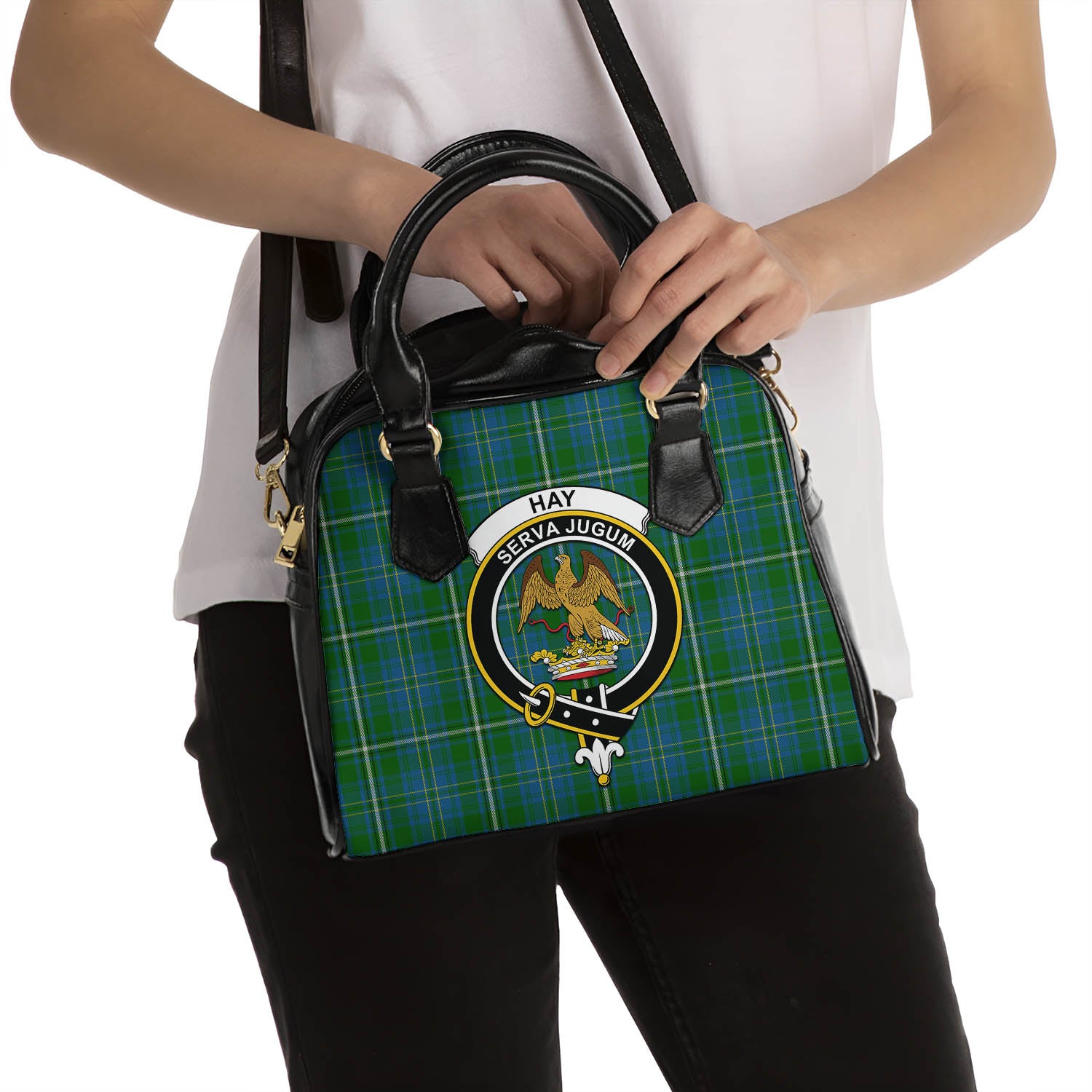 Hay Hunting Tartan Shoulder Handbags with Family Crest - Tartanvibesclothing