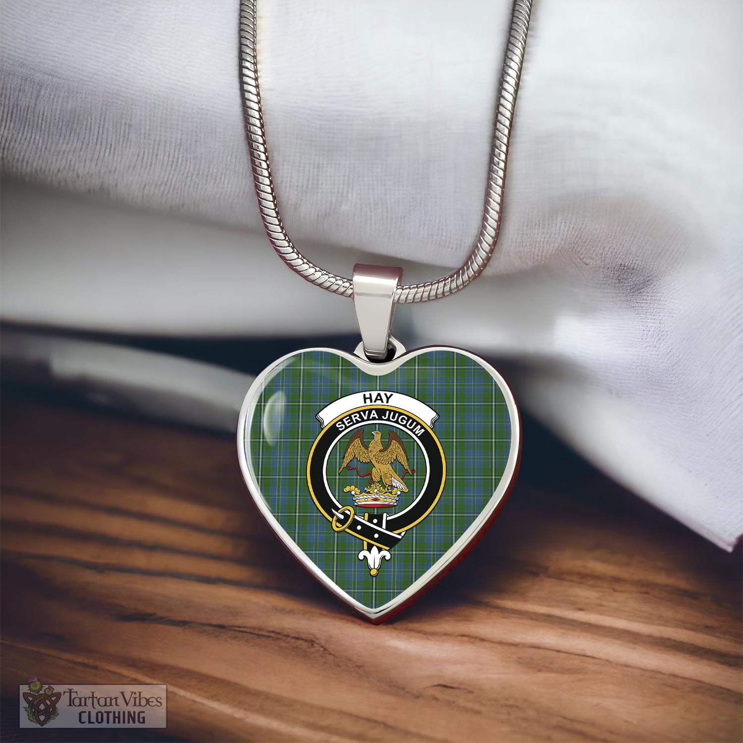 Tartan Vibes Clothing Hay Hunting Tartan Heart Necklace with Family Crest