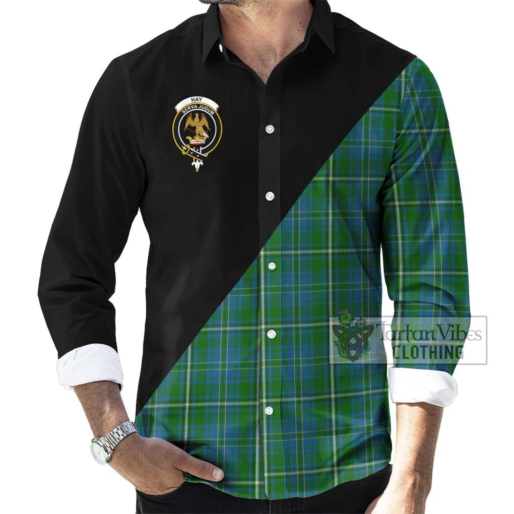 Hay Hunting Tartan Long Sleeve Button Shirt with Family Crest and Military Logo Style - Tartanvibesclothing Shop