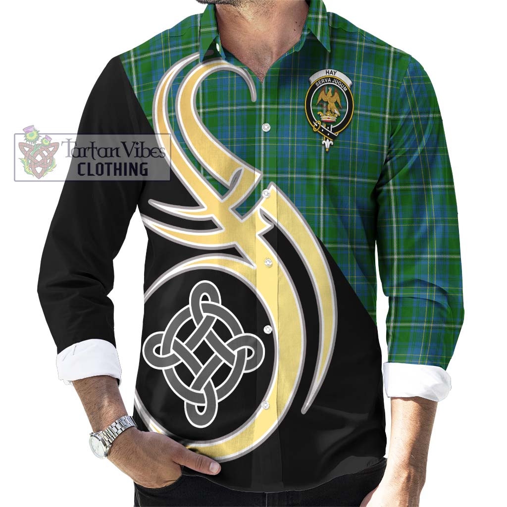 Hay Hunting Tartan Long Sleeve Button Shirt with Family Crest and Celtic Symbol Style - Tartan Vibes Clothing