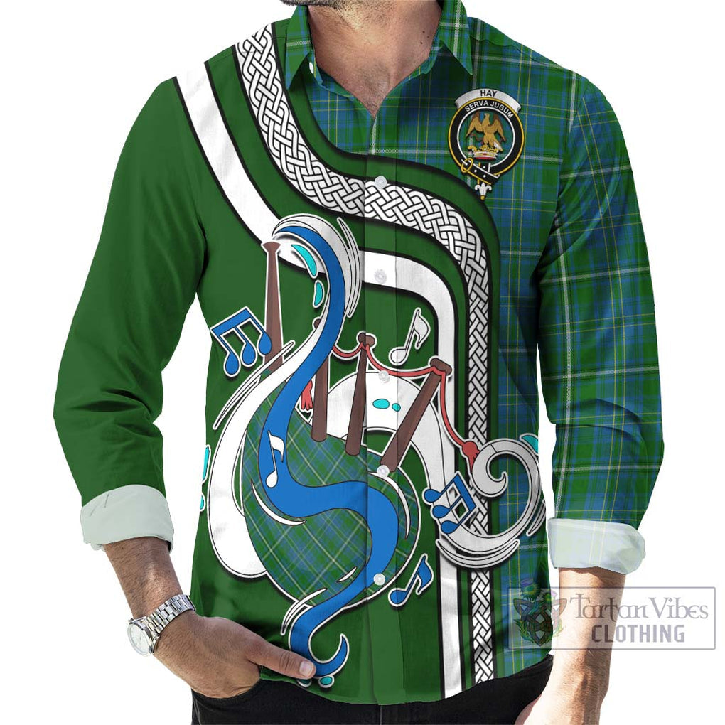 Hay Hunting Tartan Long Sleeve Button Shirt with Epic Bagpipe Style - Tartanvibesclothing Shop