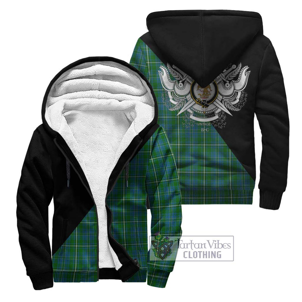 Hay Hunting Tartan Sherpa Hoodie with Family Crest and Military Logo Style Unisex - Tartanvibesclothing Shop