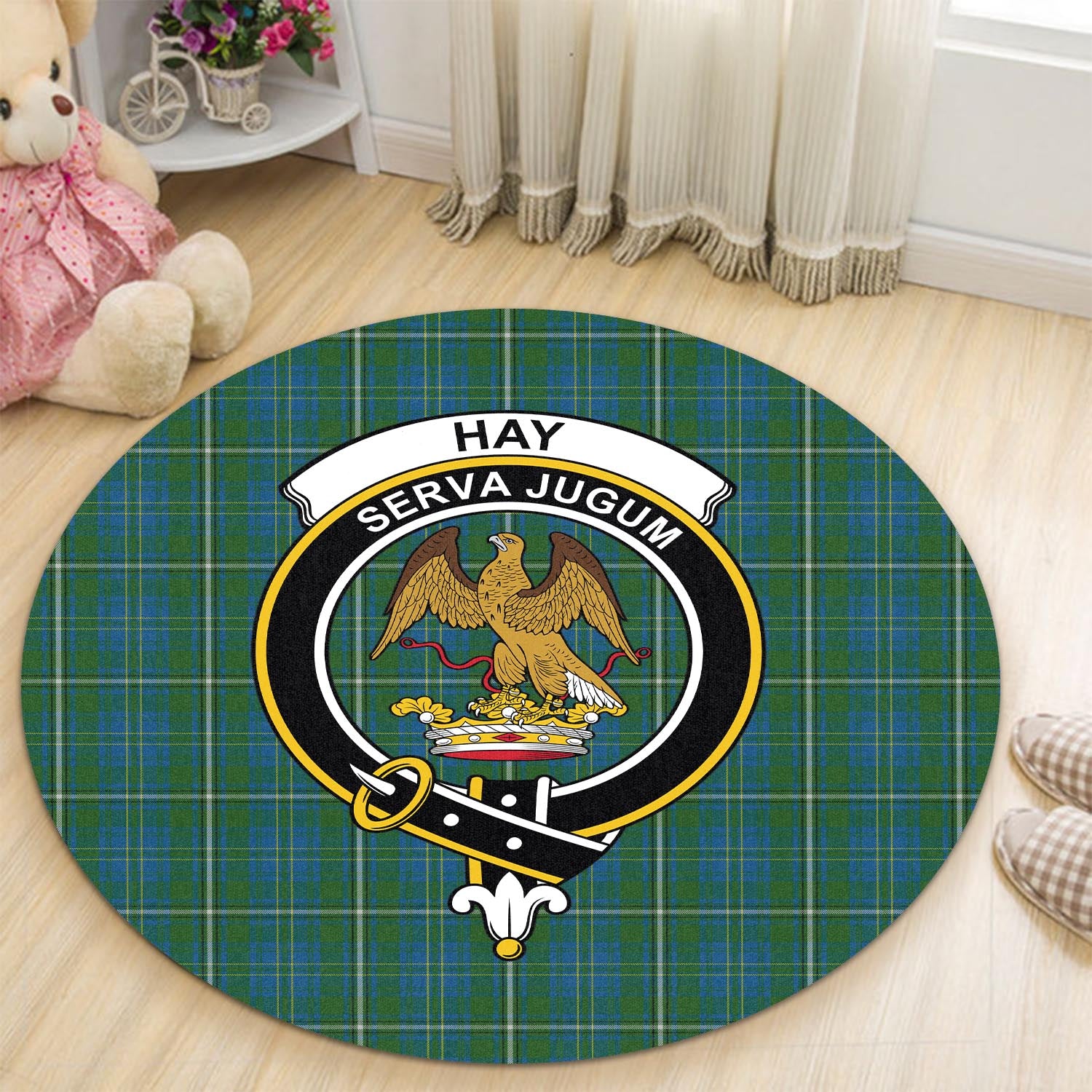 hay-hunting-tartan-round-rug-with-family-crest