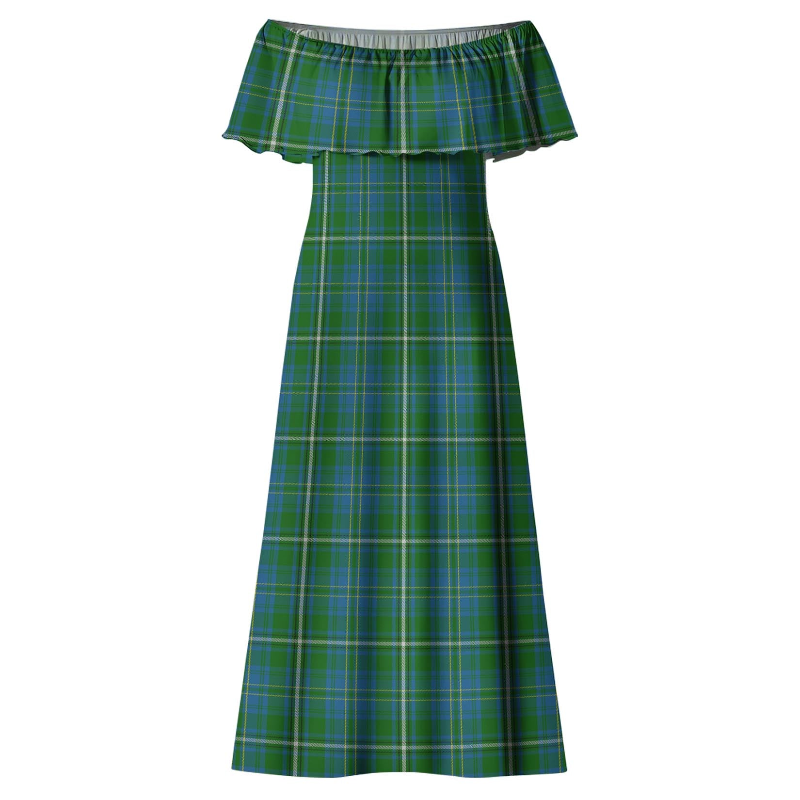 Hay Hunting Tartan Off Shoulder Long Dress - Tartanvibesclothing