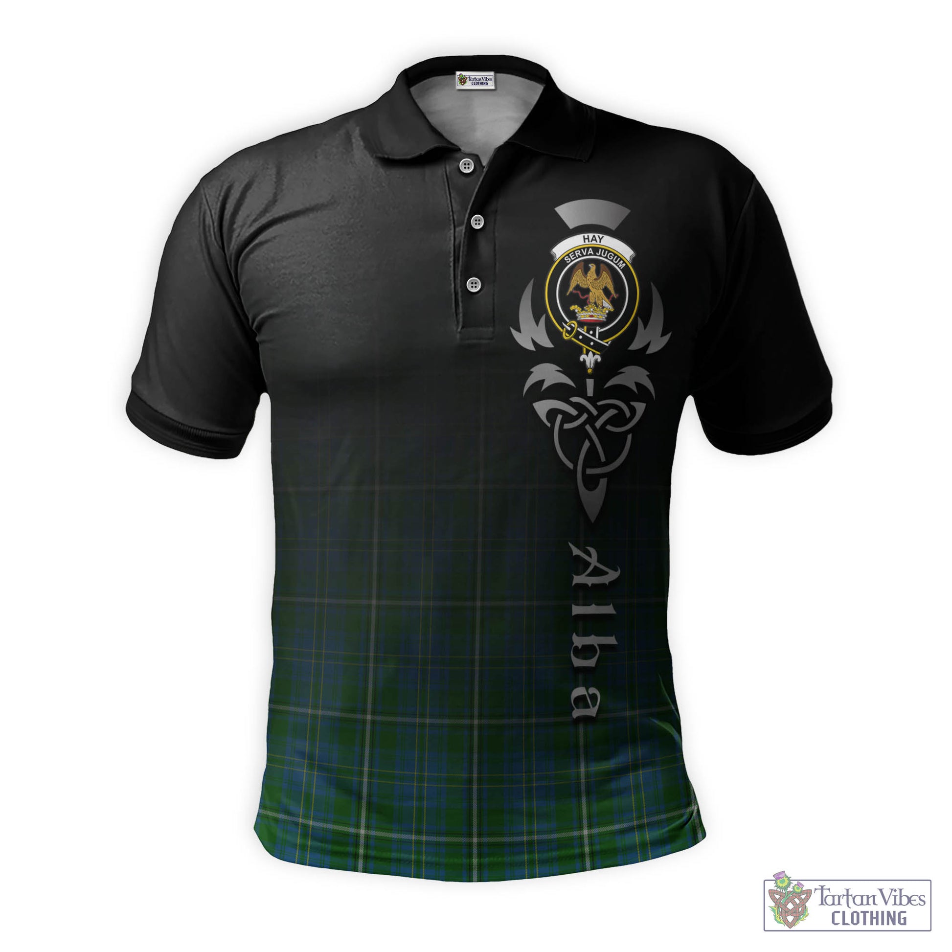 Tartan Vibes Clothing Hay Hunting Tartan Polo Shirt Featuring Alba Gu Brath Family Crest Celtic Inspired