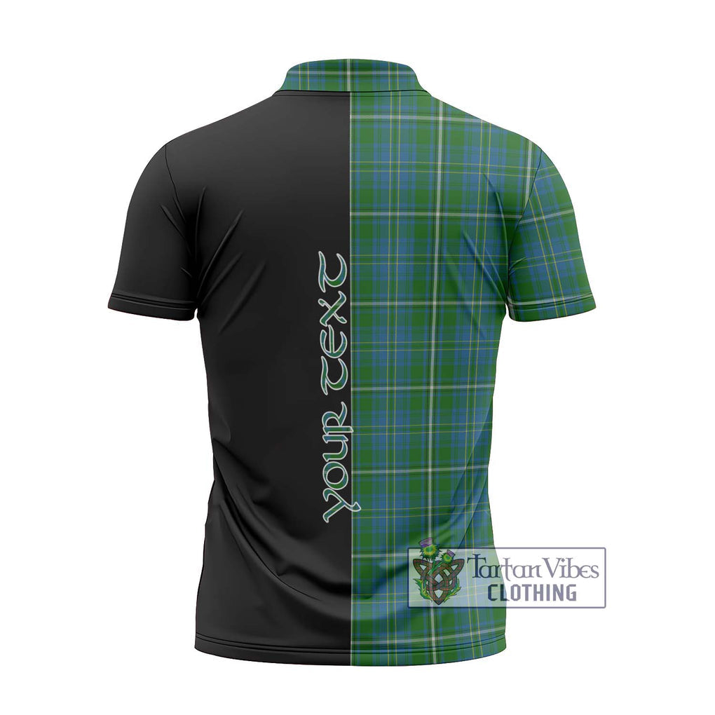 Hay Hunting Tartan Zipper Polo Shirt with Family Crest and Half Of Me Style - Tartanvibesclothing Shop