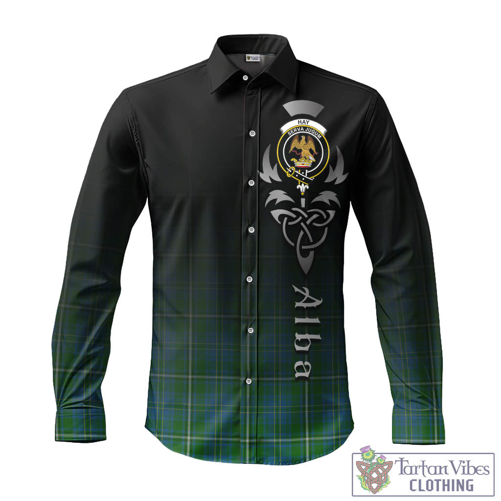 Tartan Vibes Clothing Hay Hunting Tartan Long Sleeve Button Up Featuring Alba Gu Brath Family Crest Celtic Inspired