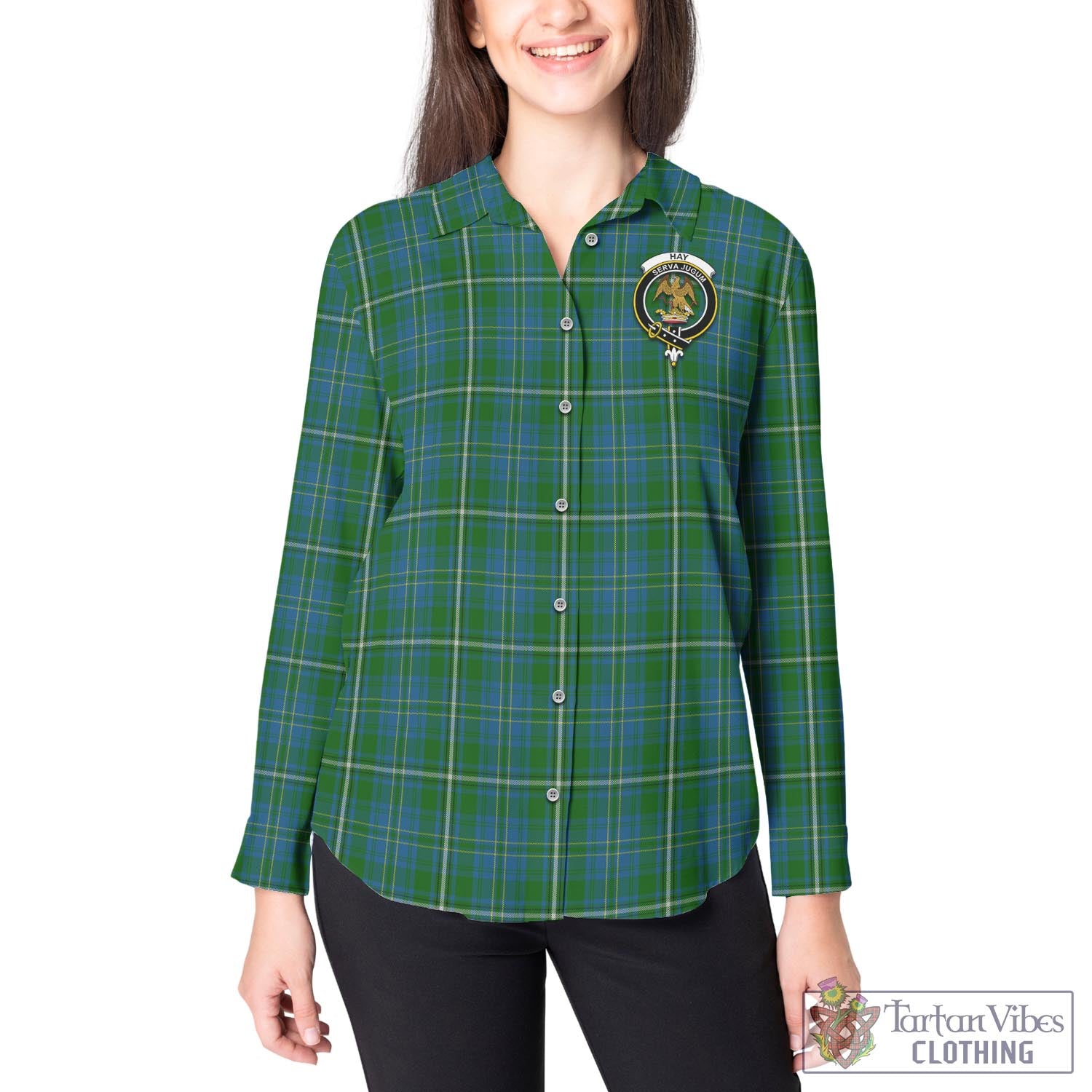 Tartan Vibes Clothing Hay Hunting Tartan Womens Casual Shirt with Family Crest