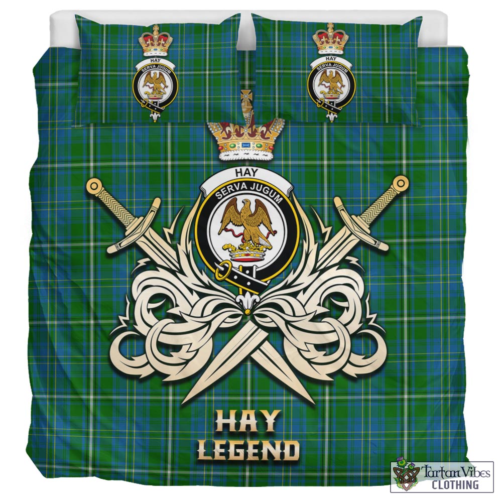 Tartan Vibes Clothing Hay Hunting Tartan Bedding Set with Clan Crest and the Golden Sword of Courageous Legacy