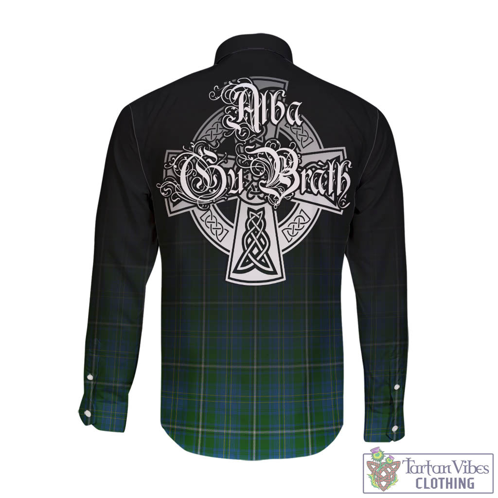 Tartan Vibes Clothing Hay Hunting Tartan Long Sleeve Button Up Featuring Alba Gu Brath Family Crest Celtic Inspired