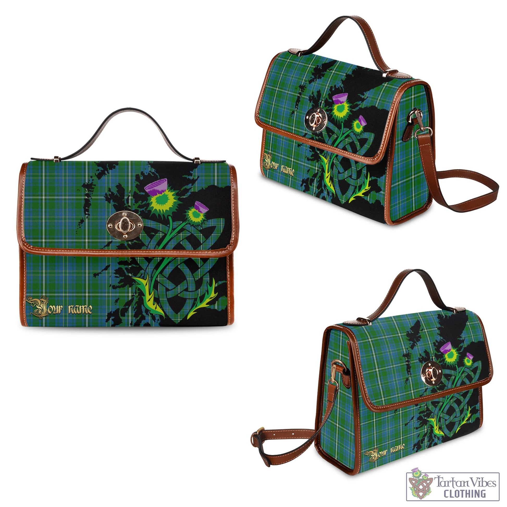 Tartan Vibes Clothing Hay Hunting Tartan Waterproof Canvas Bag with Scotland Map and Thistle Celtic Accents