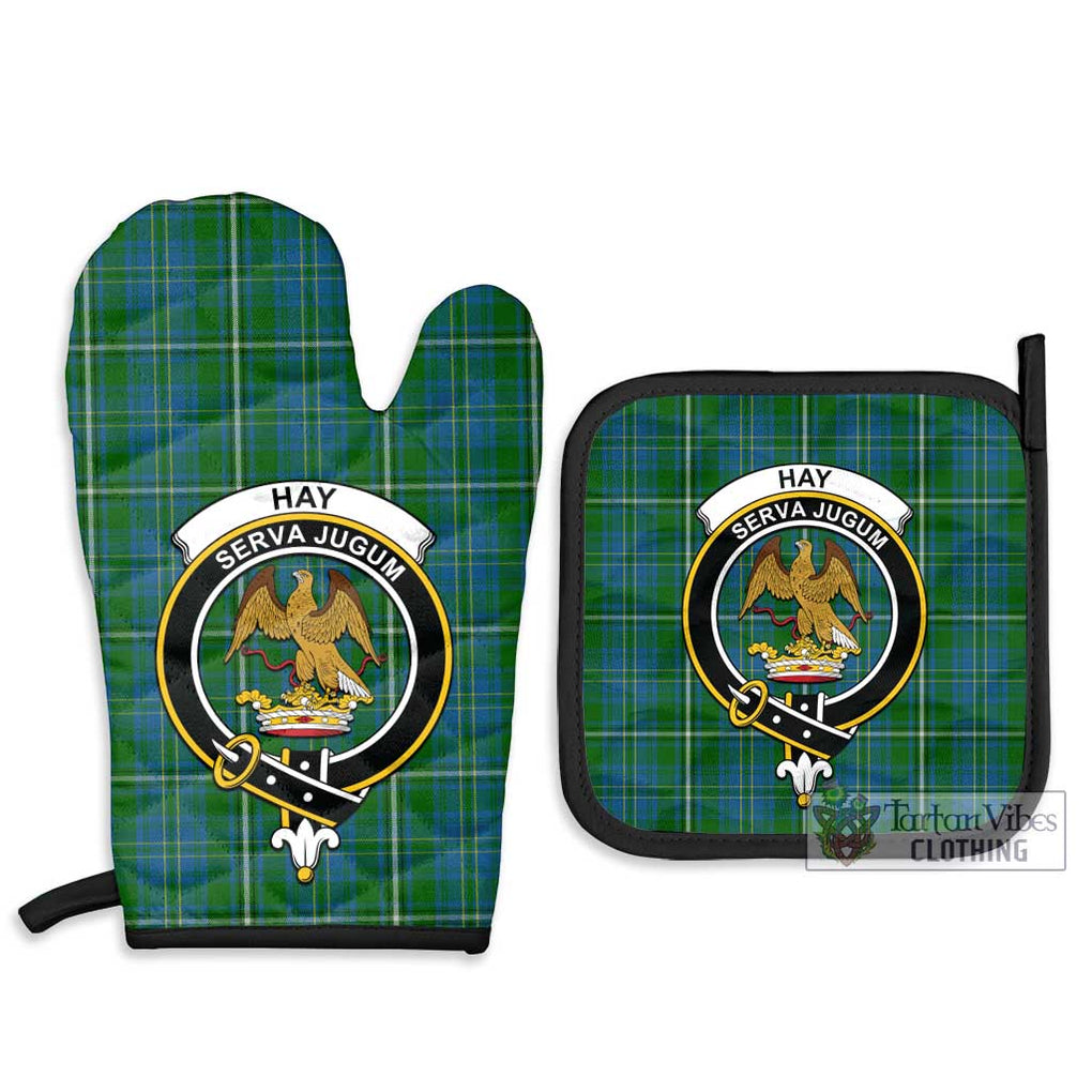 Hay Hunting Tartan Combo Oven Mitt & Pot-Holder with Family Crest Combo 1 Oven Mitt & 2 Pot-Holder Black - Tartan Vibes Clothing