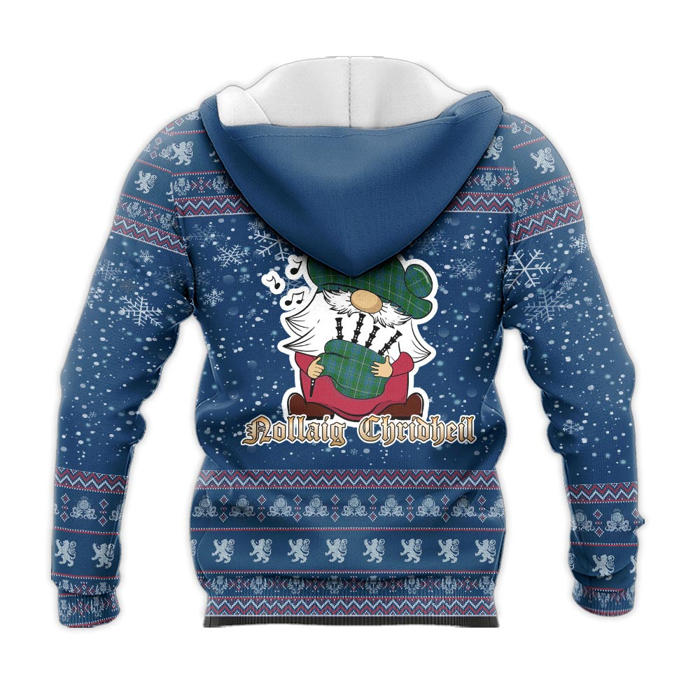 Hay Hunting Clan Christmas Knitted Hoodie with Funny Gnome Playing Bagpipes - Tartanvibesclothing