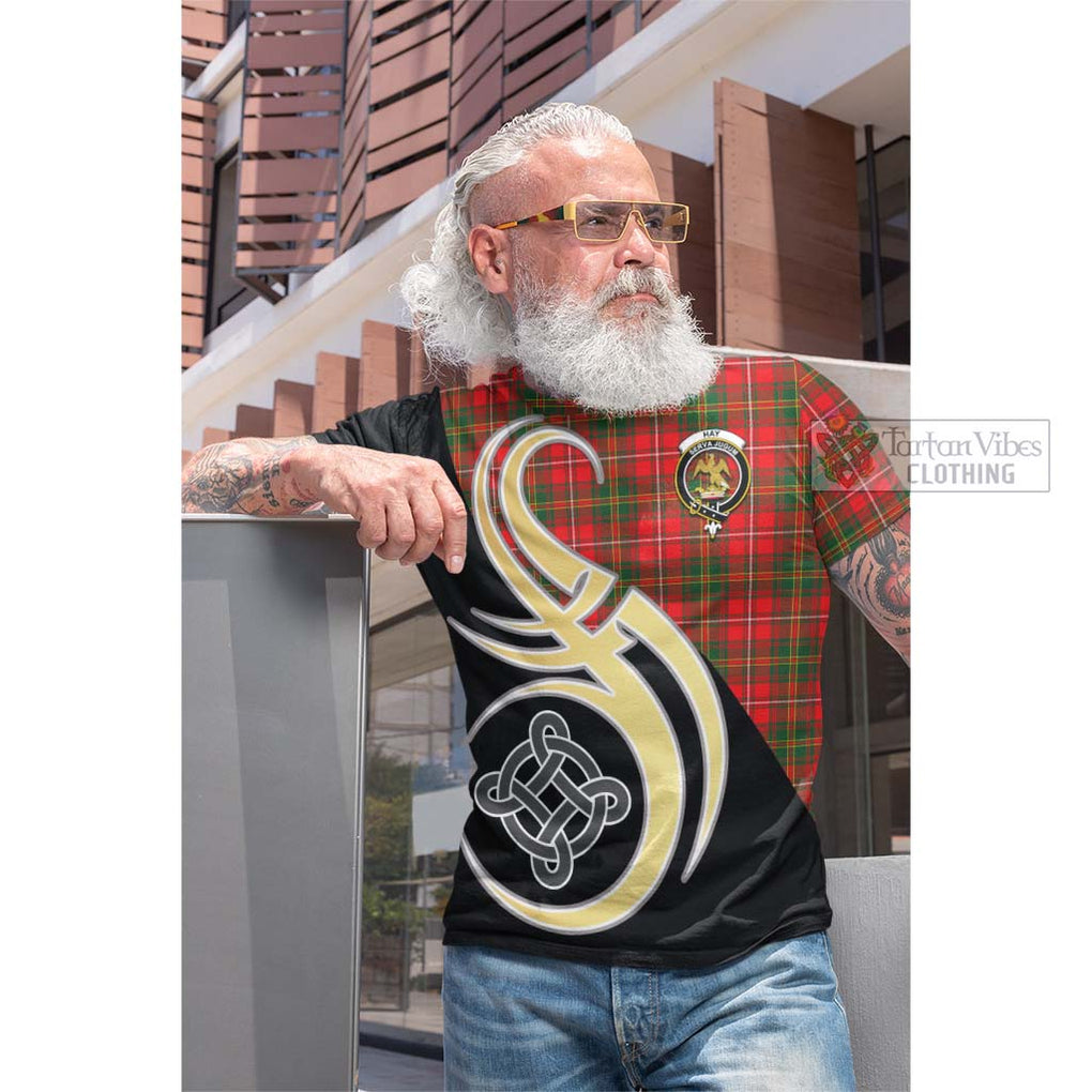 Tartan Vibes Clothing Hay Modern Tartan Cotton T-shirt with Family Crest and Celtic Symbol Style