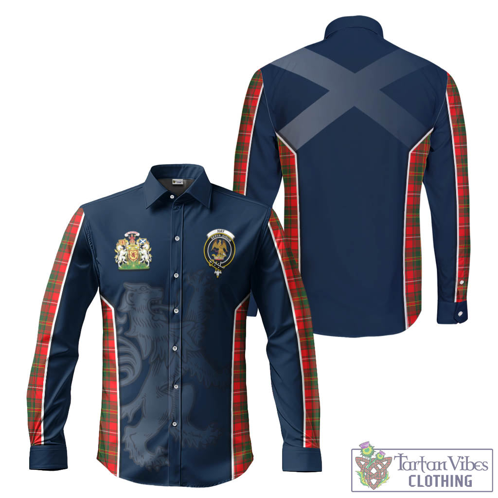 Tartan Vibes Clothing Hay Modern Tartan Long Sleeve Button Up Shirt with Family Crest and Lion Rampant Vibes Sport Style