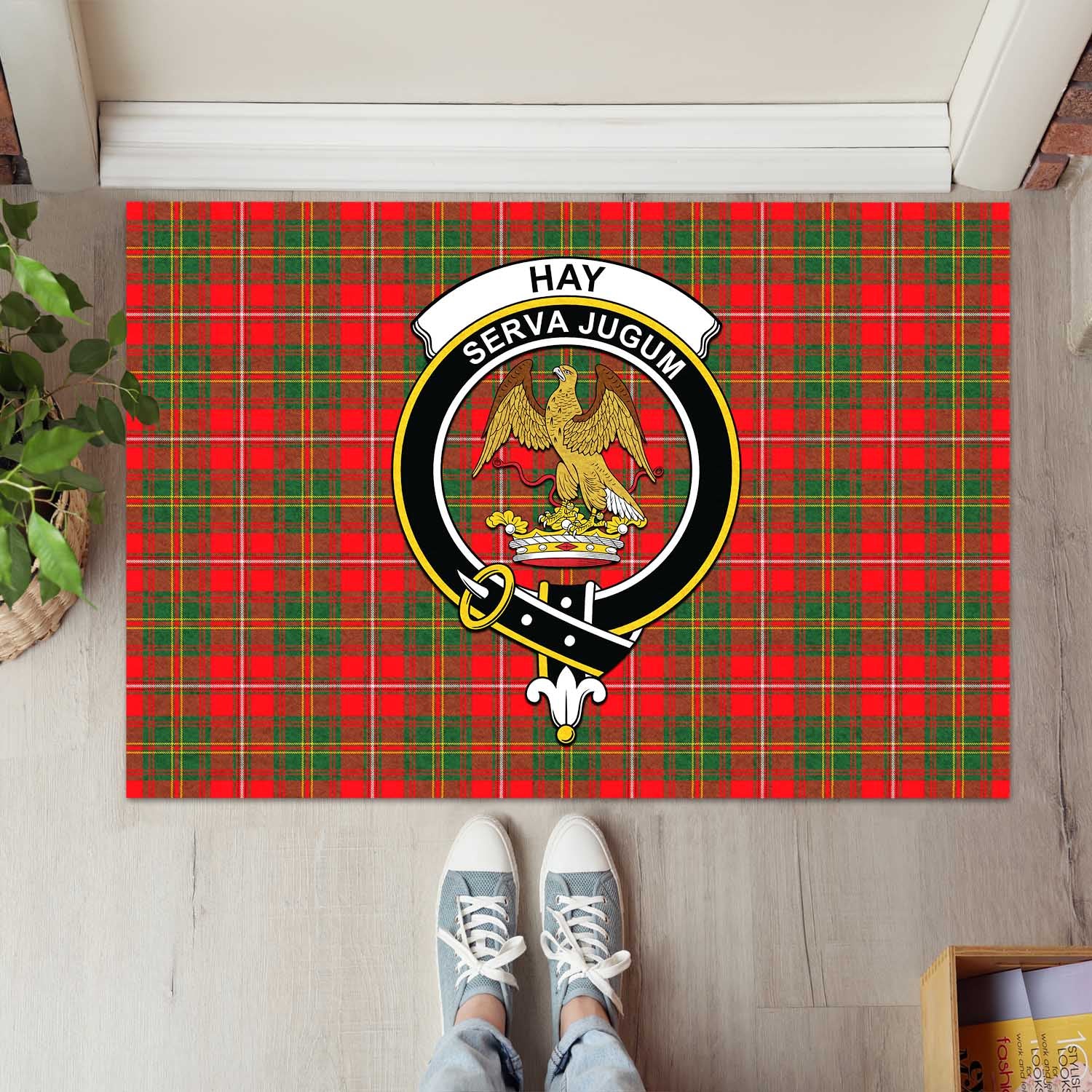 Hay Modern Tartan Door Mat with Family Crest - Tartanvibesclothing