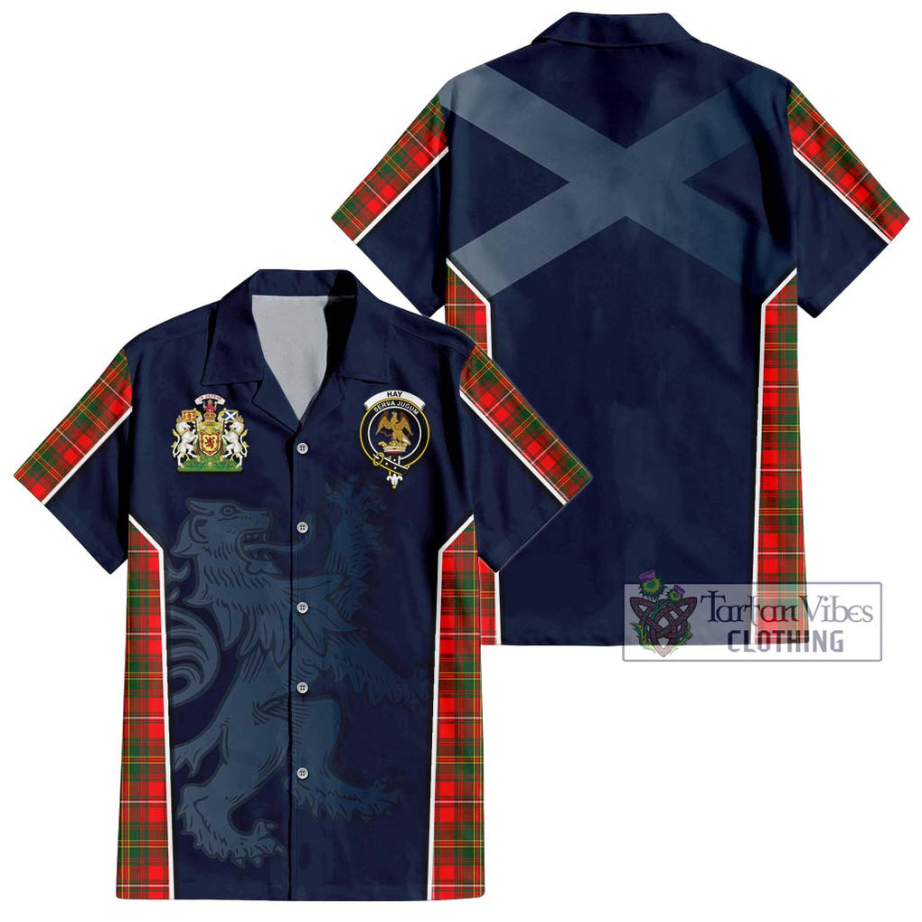 Hay Modern Tartan Short Sleeve Button Shirt with Family Crest and Lion Rampant Vibes Sport Style Kid - Tartan Vibes Clothing