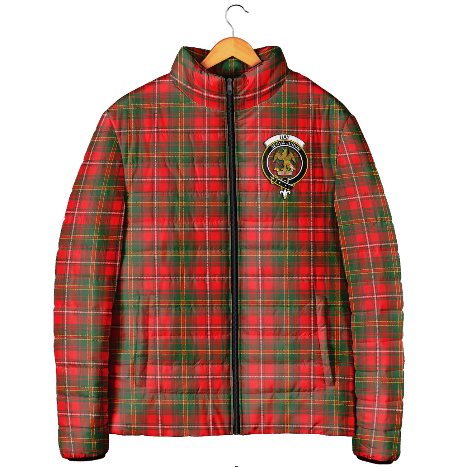 Hay Modern Tartan Padded Jacket with Family Crest Men's Padded Jacket - Tartan Vibes Clothing